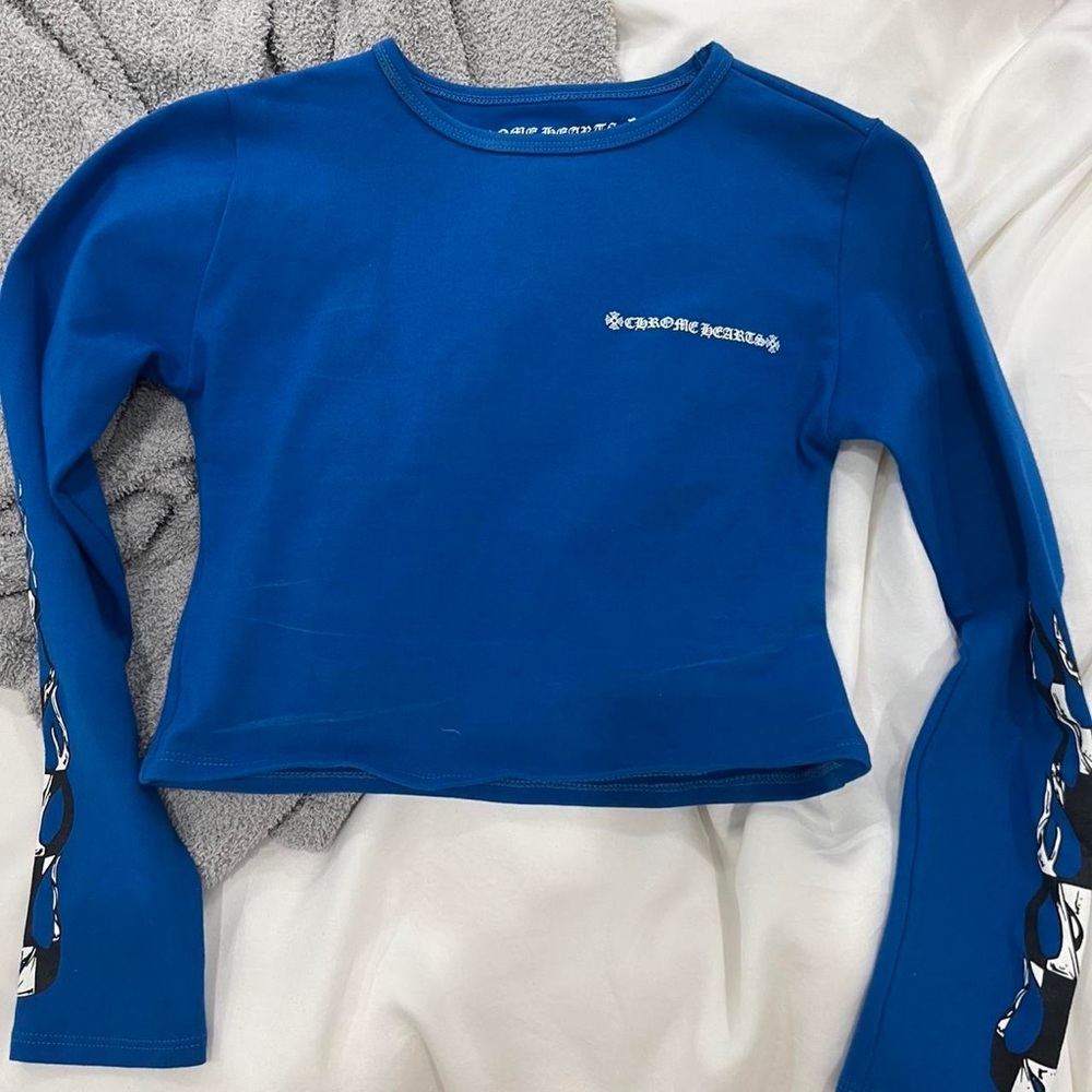 Authentic chrome hearts blue longsleeve crop top